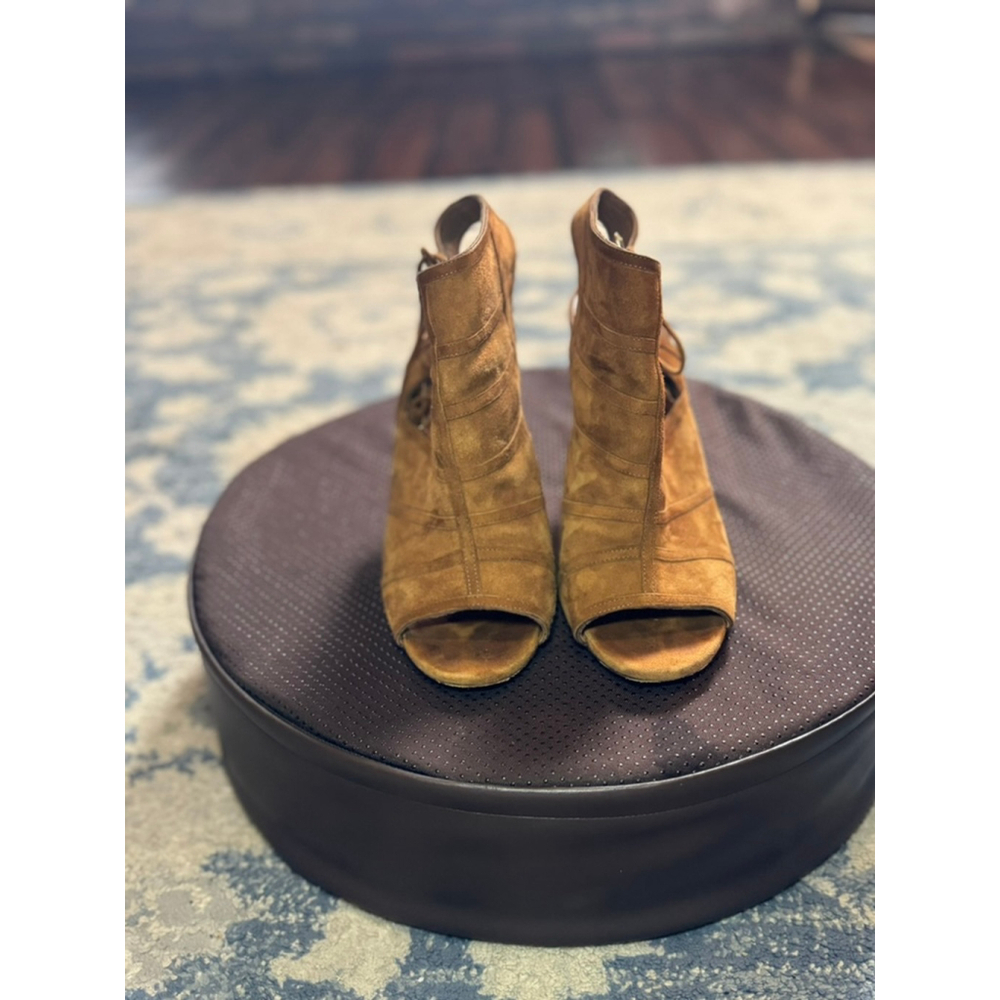 AQUAZZURA | Brown Suede Peep Toe Heels Size 9 - Picture 2 of 7